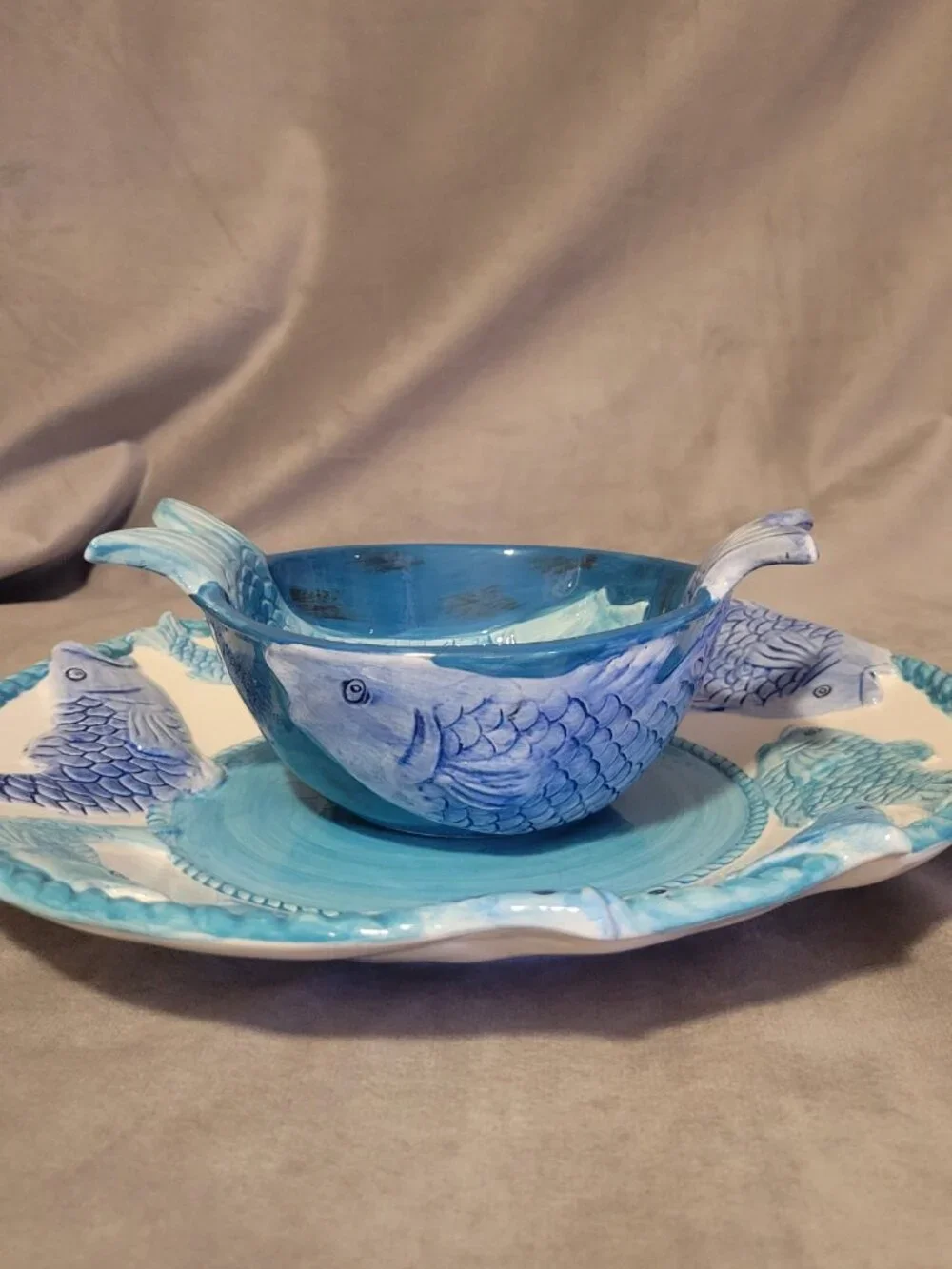 Fish Tales Chip Dip Platter Pottery by Nanette Vacher for Ambiance Collections